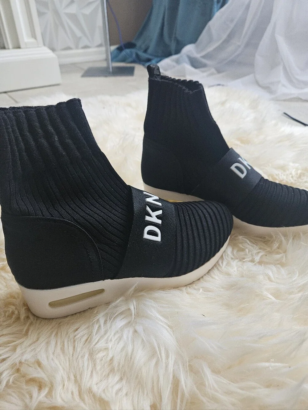 DKNY Black Slip-On Sock Sneakers with White Logo